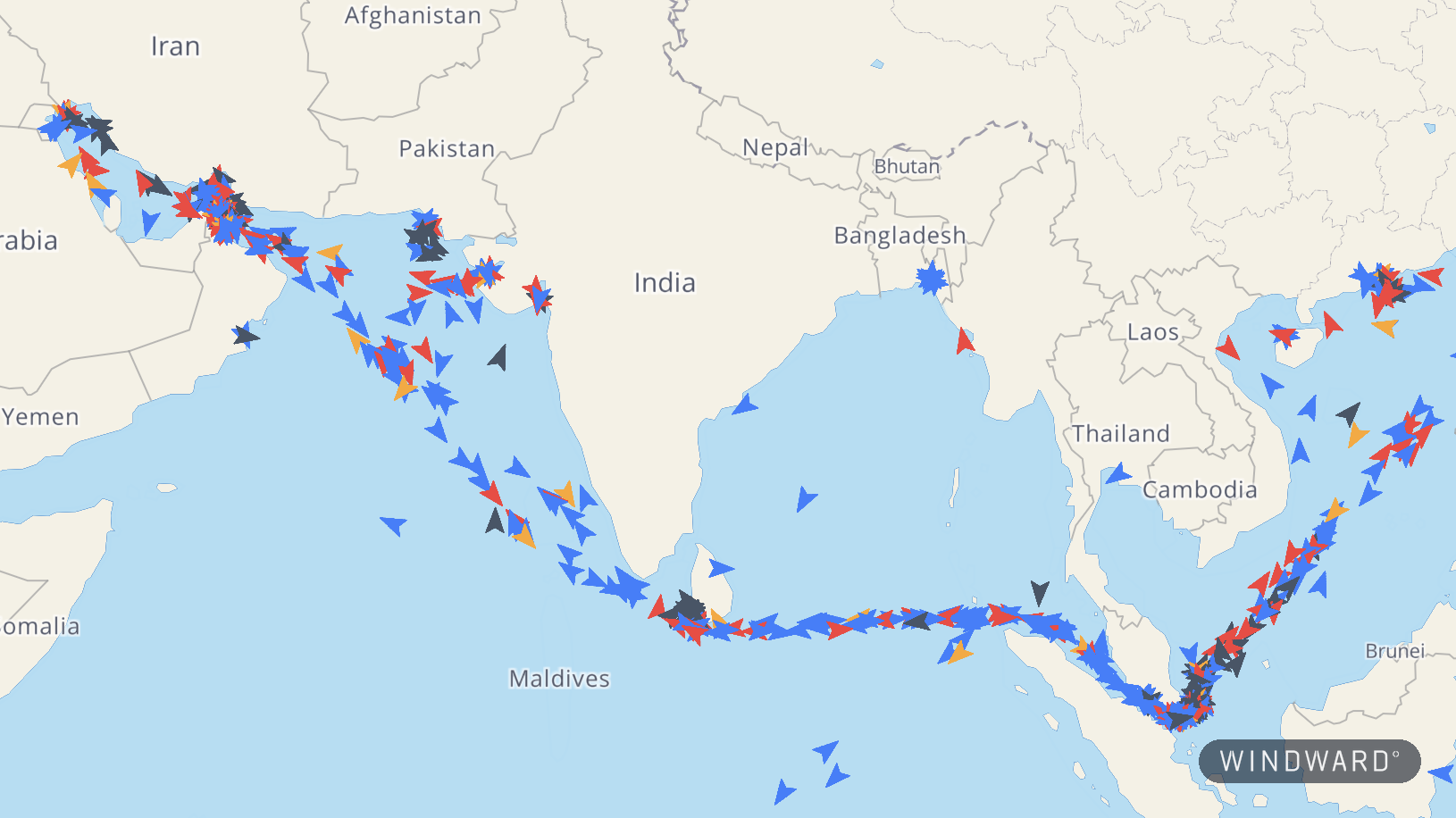 VLCC positions from the Gulf to the South China Sea, 8 Oct 2026