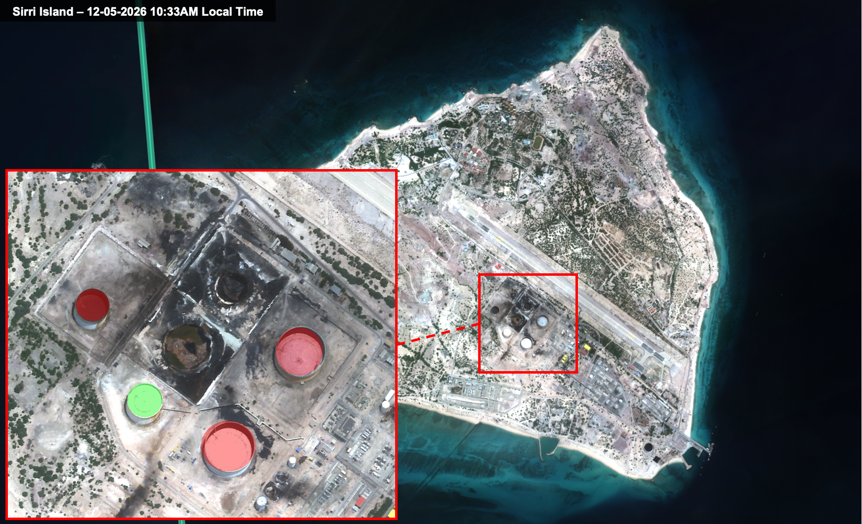 Sirri Island export terminal · damage assessment · 12 May 2026 · 07:33 UTC